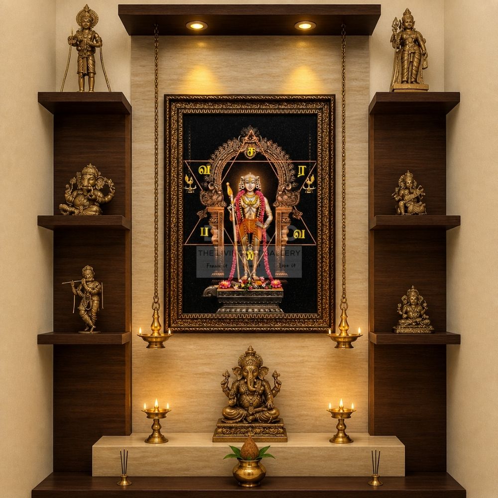 Divine Lord Andi Murugan Sacred Frame – Premium Gold Finish Spiritual Wall Art for Pooja Room