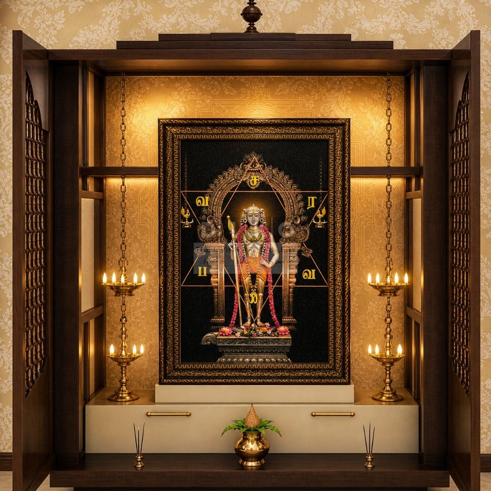 Divine Lord Andi Murugan Sacred Frame – Premium Gold Finish Spiritual Wall Art for Pooja Room