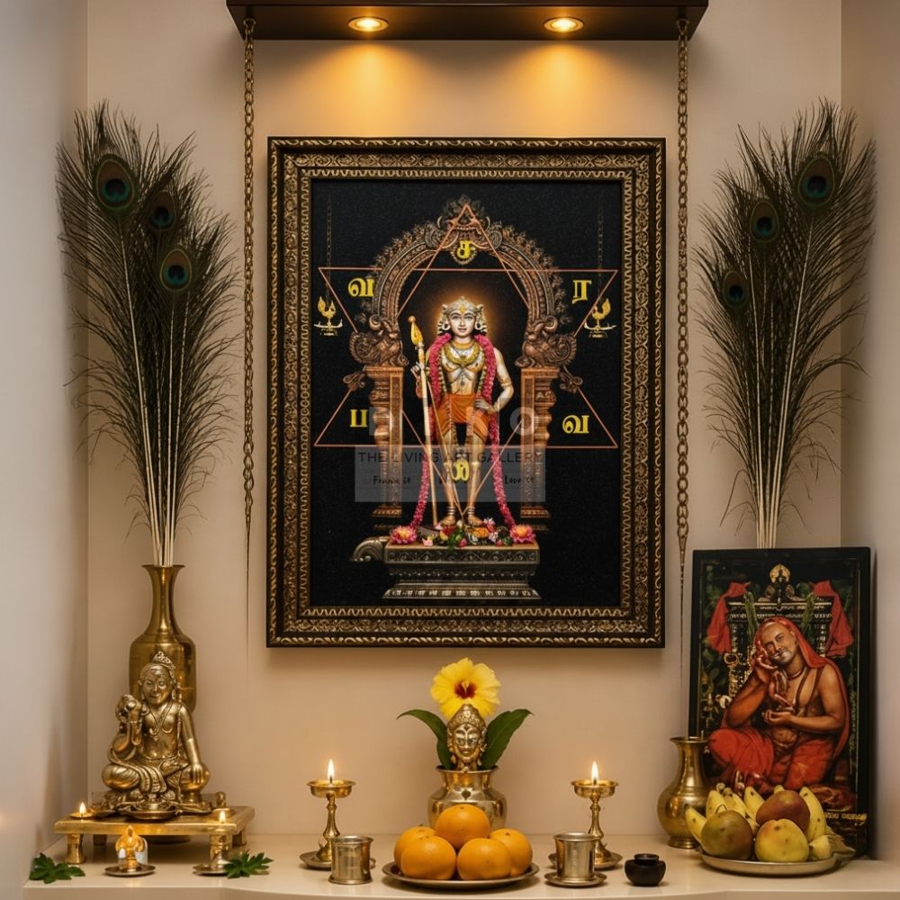Divine Lord Andi Murugan Sacred Frame – Premium Gold Finish Spiritual Wall Art for Pooja Room
