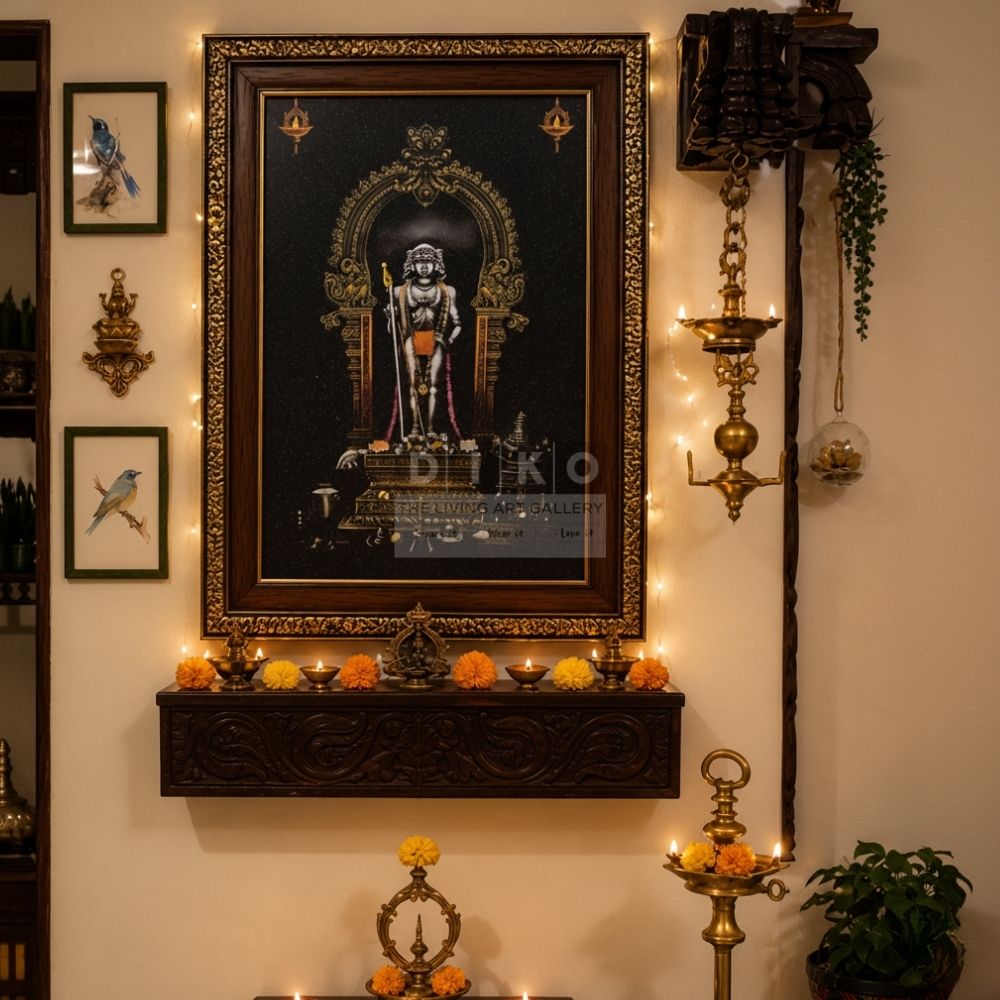 Divine Murugan Tanjore Style Framed Wall Art with Ornate Gold Detailing