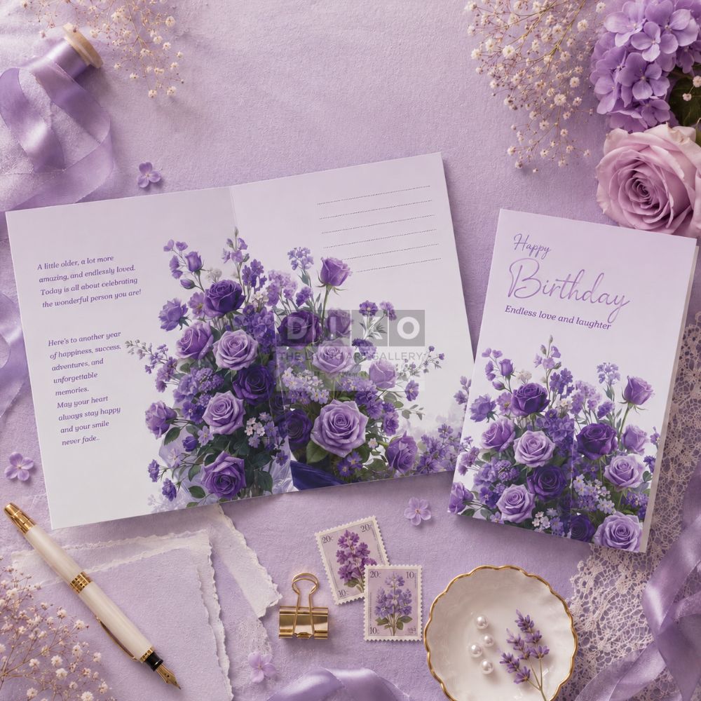 Lavender Bloom Birthday Greeting Card Set – Floral Butterfly Design with Premium Envelope