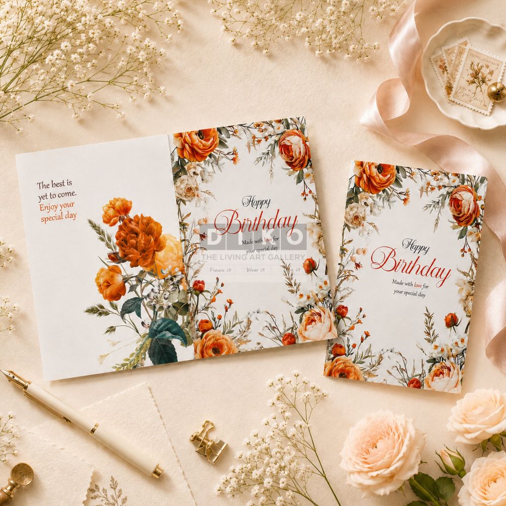 Elegant Floral Birthday Greeting Card – Orange Rose Vintage Style Card with Envelope