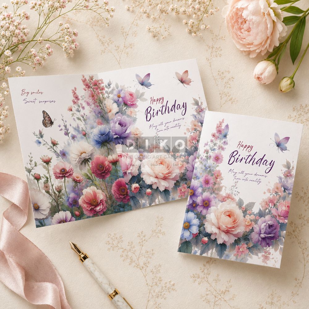 Elegant Floral Birthday Greeting Card Set – Premium Pastel Blossom Design with Envelope