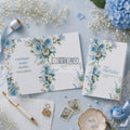 Elegant Blue Floral Birthday Greeting Card – Luxury Rose Botanical Card with Envelope