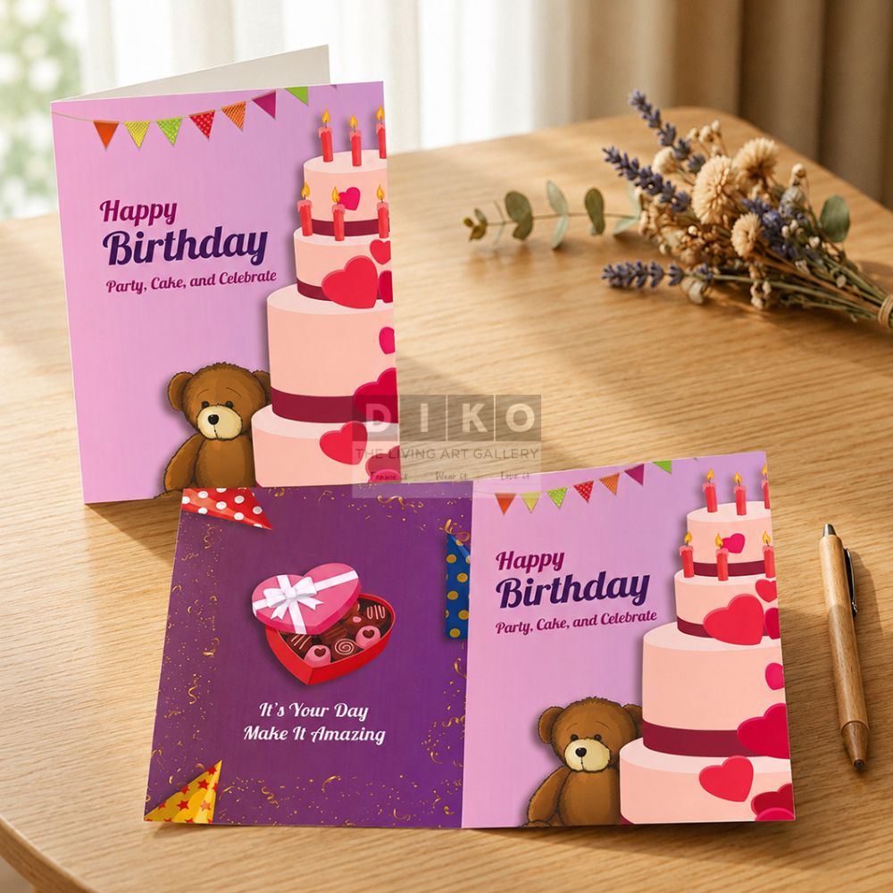 Personalized Happy Birthday Greeting Card – Cute Teddy & Cake Celebration Card for Special Wishes