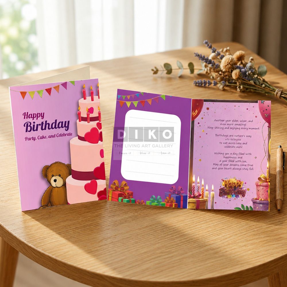 Personalized Happy Birthday Greeting Card – Cute Teddy & Cake Celebration Card for Special Wishes