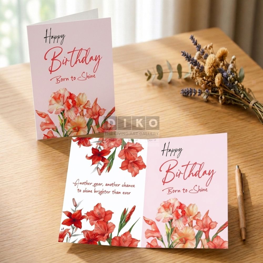 Elegant Floral Happy Birthday Greeting Card – “Born to Shine” Pink Blossom Wishes Card