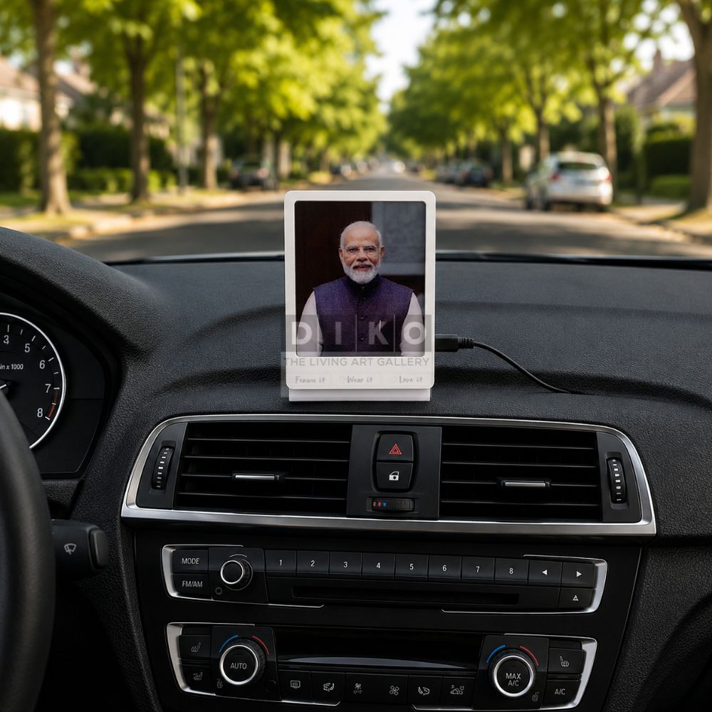 Personalized LED Car Dashboard Photo Frame Featuring Prime Minister Narendra Modi – Custom Acrylic Portrait Display with USB Light