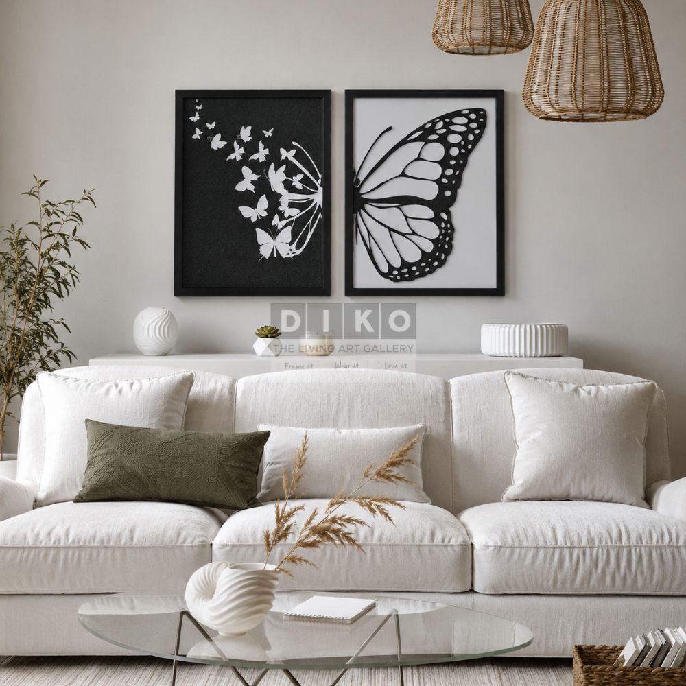 Elegant Black & White Butterfly Wall Art Frame Set – Modern Minimalist Decorative Home Wall Decor