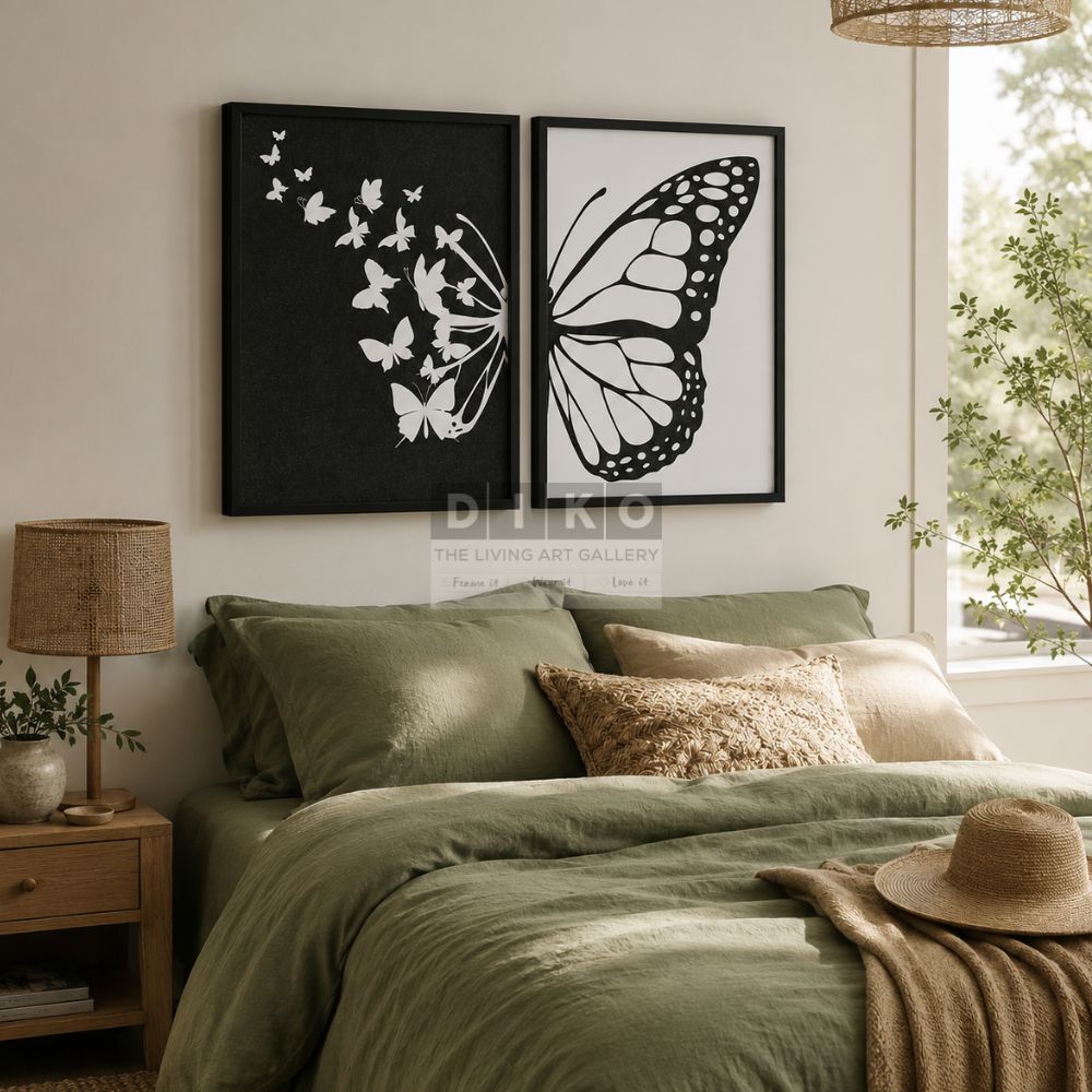 Elegant Black & White Butterfly Wall Art Frame Set – Modern Minimalist Decorative Home Wall Decor