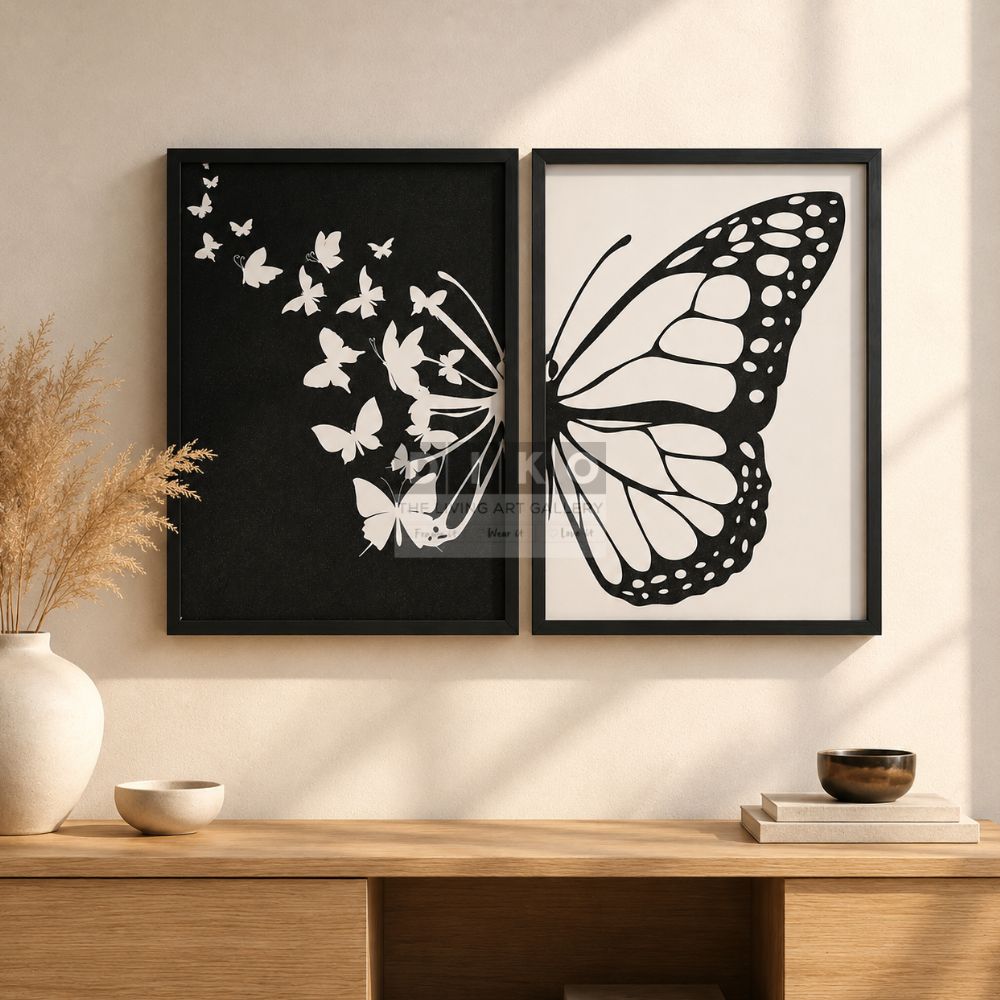 Elegant Black & White Butterfly Wall Art Frame Set – Modern Minimalist Decorative Home Wall Decor