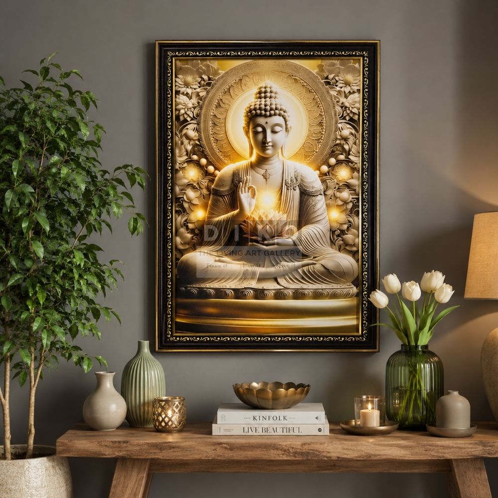 Golden Serenity Buddha – Premium Spiritual Framed Art