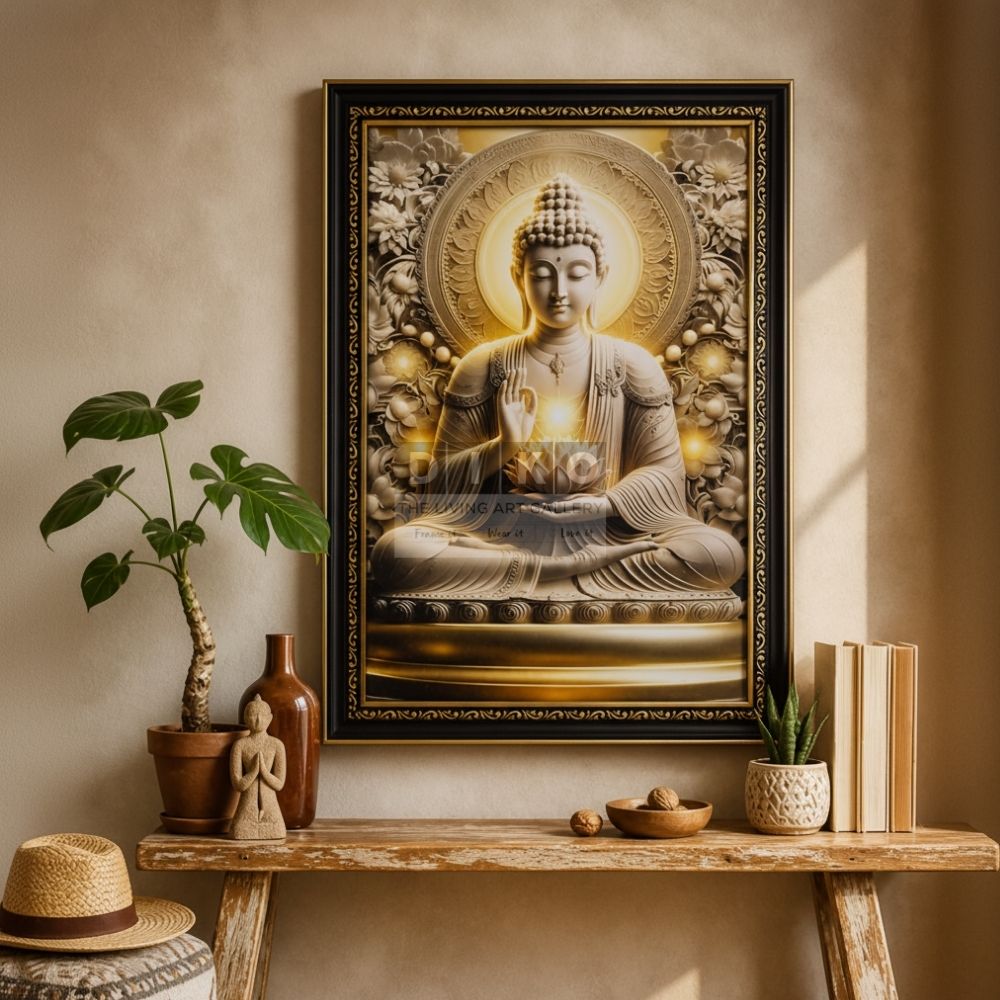 Golden Serenity Buddha – Premium Spiritual Framed Art