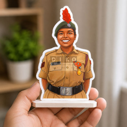 Custom NCC Cadet Caricature Standee – Personalized Uniform Desk Decor & Achievement Gift