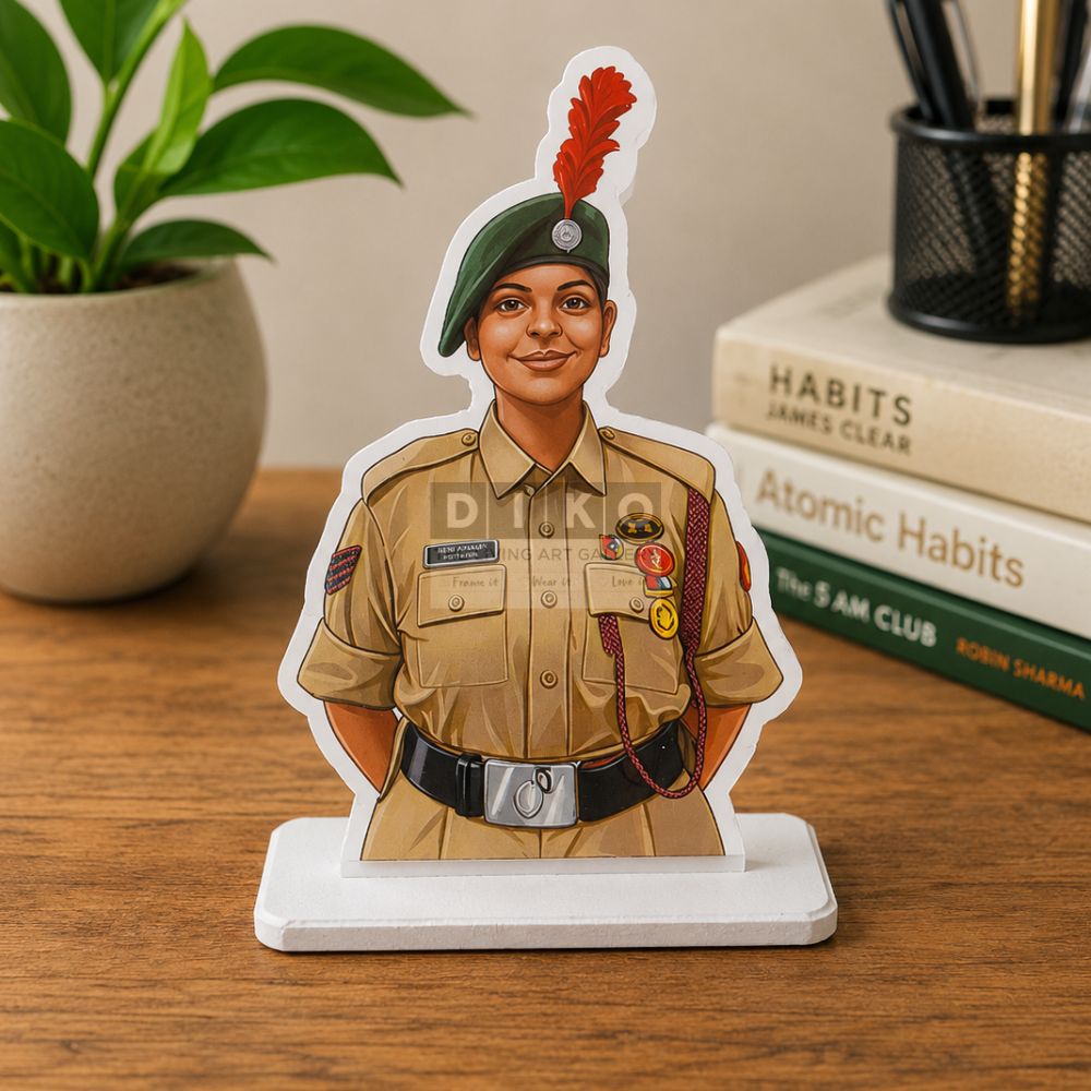 Personalized NCC Cadet Caricature Standee – Custom Uniform Desk Décor & Graduation Gift