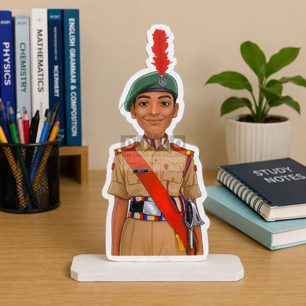 Personalized NCC Parade Cadet Caricature Standee – Custom Uniform Desk Decor & Achievement Gift