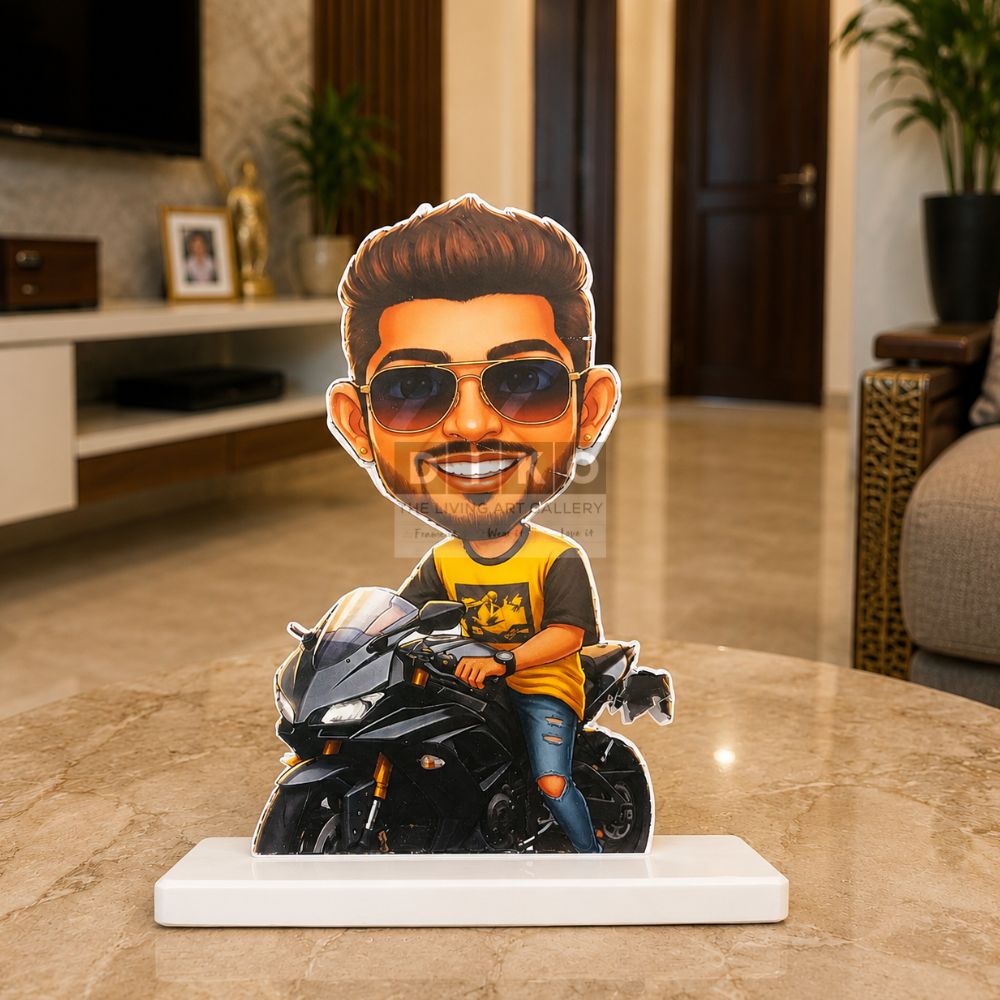 Personalized Biker Caricature Standee – Custom Motorcycle Rider Desk Decor & Gift