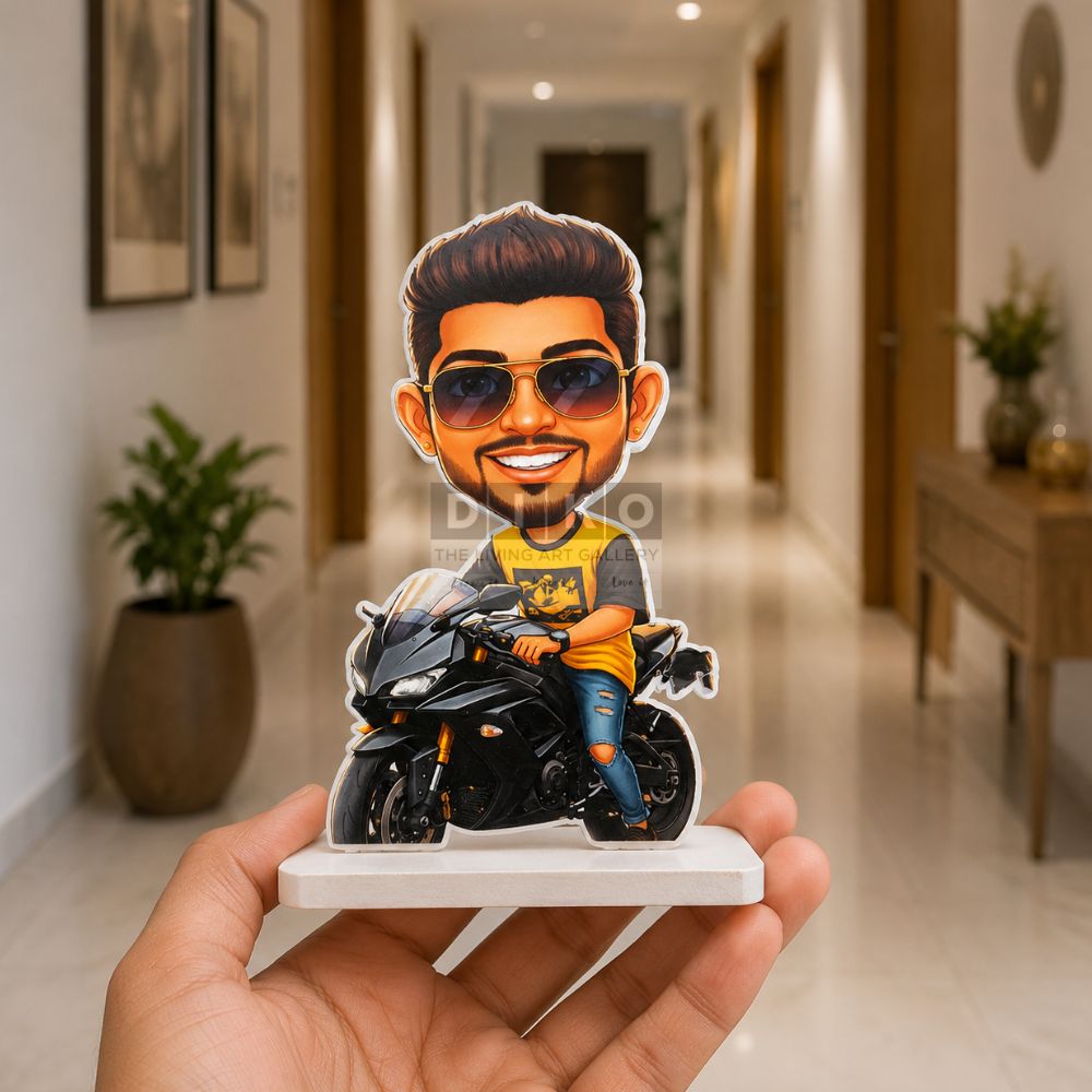 Personalized Biker Caricature Standee – Custom Motorcycle Rider Desk Decor & Gift