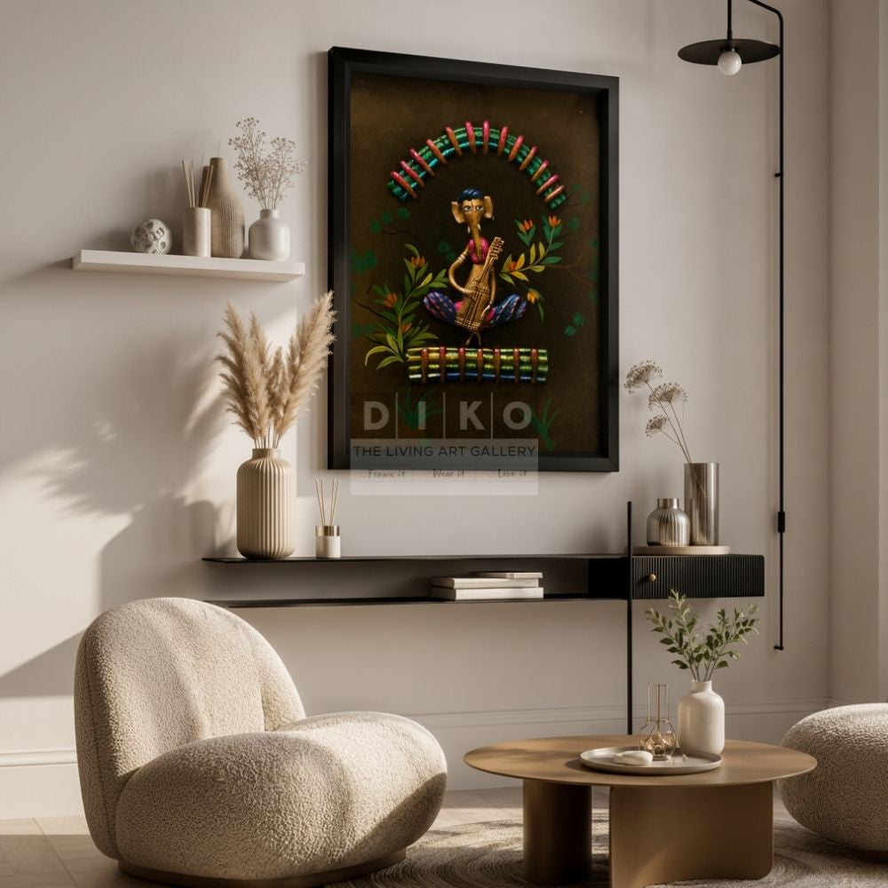 The Musical Elephant  – Handmade Ethnic Clay Mural