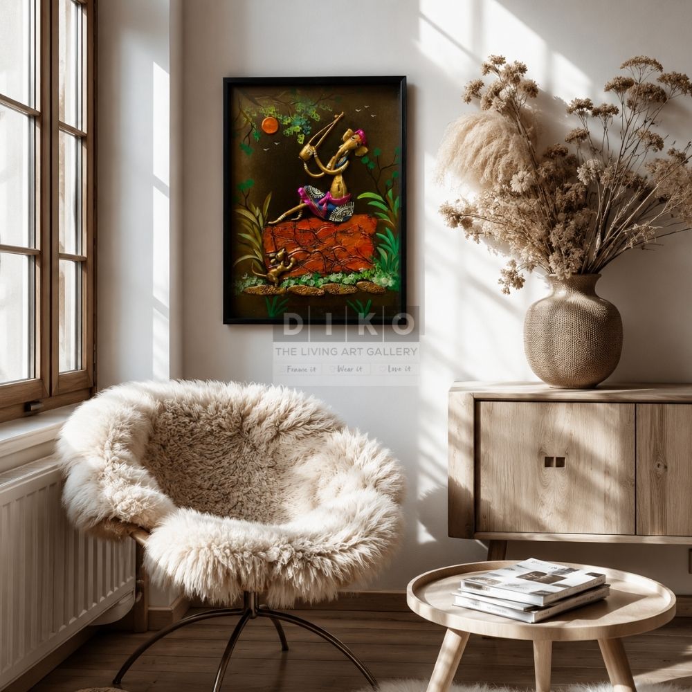 Handcrafted Musical Ganesha Clay Mural – Traditional Tribal Style Decorative Frame