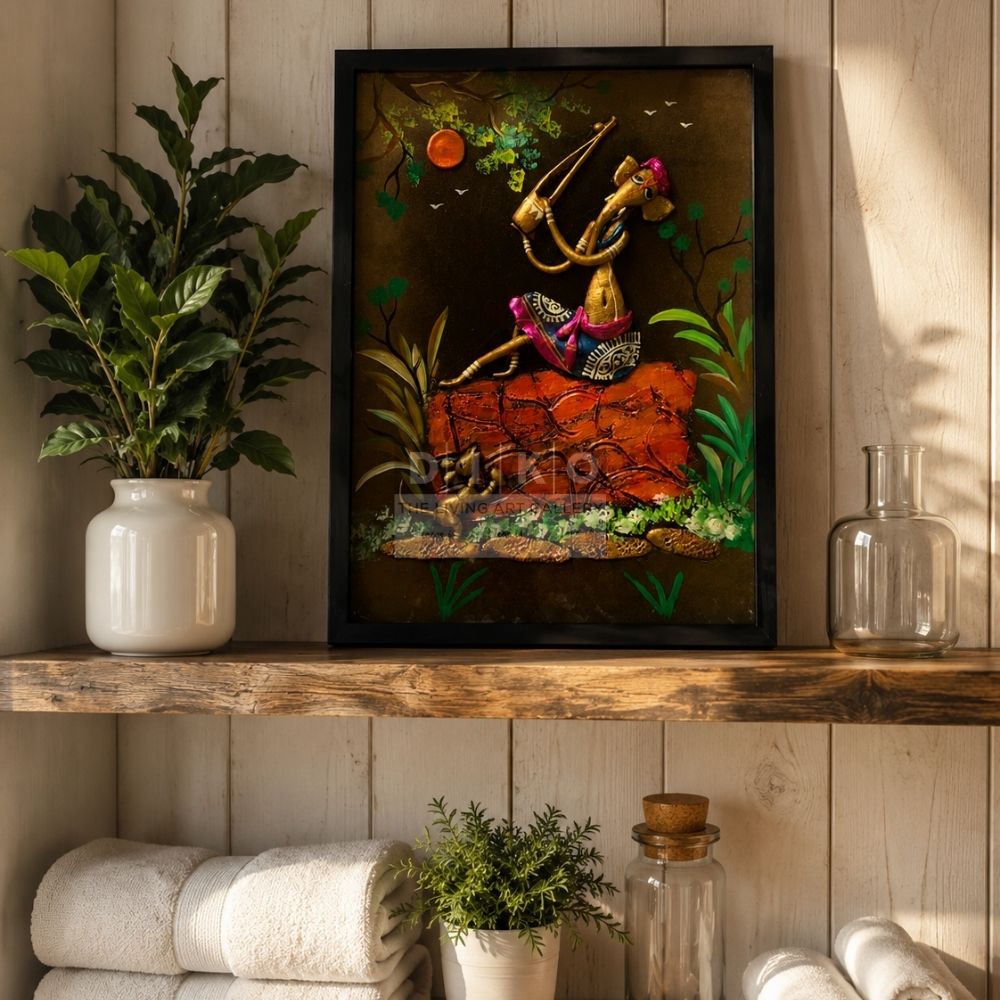Handcrafted Musical Ganesha Clay Mural – Traditional Tribal Style Decorative Frame