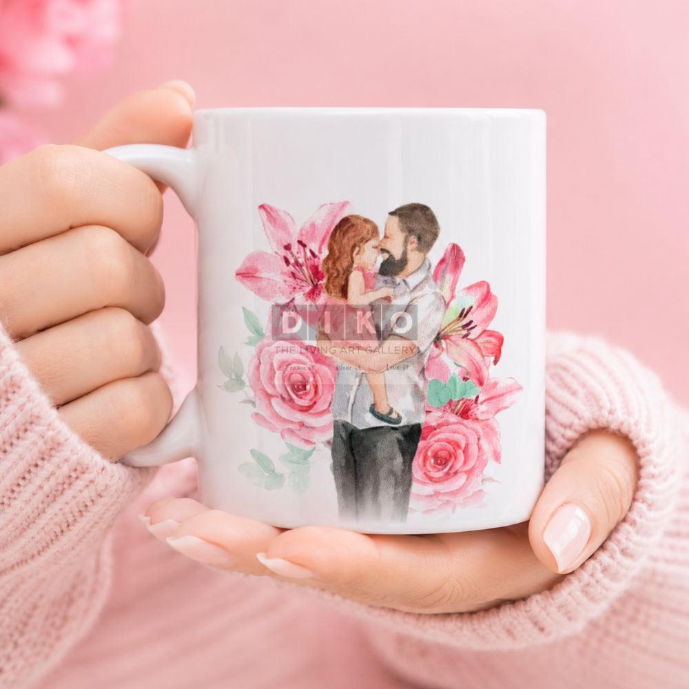 Father & Daughter Floral Ceramic Coffee Mug – Heartwarming Family Gift