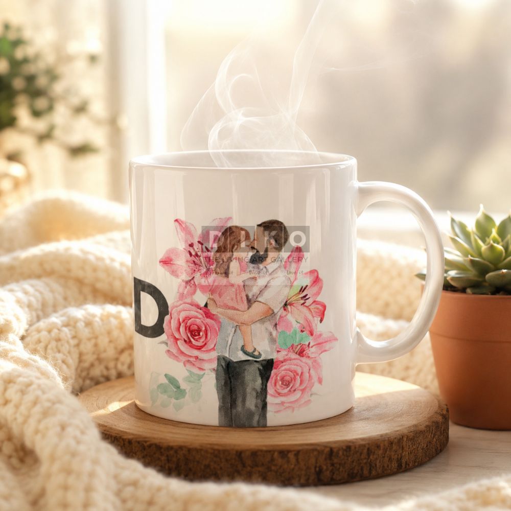 Father & Daughter Floral Ceramic Coffee Mug – Heartwarming Family Gift