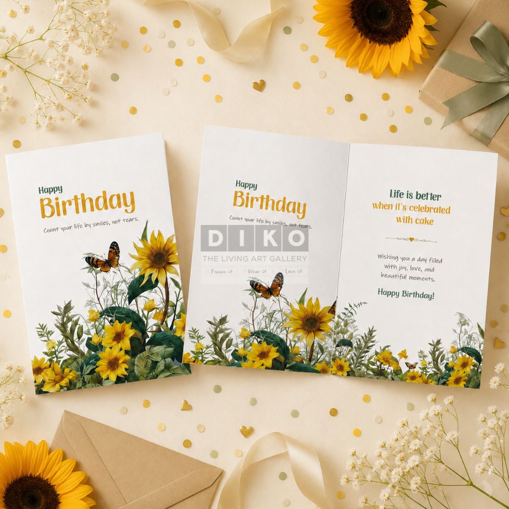 Sunflower Birthday Greeting Card – Rustic Floral Happy Birthday Card with Envelope
