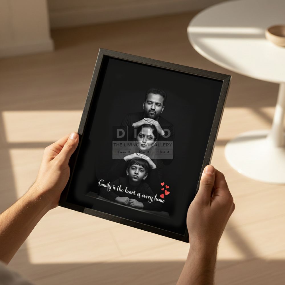 Personalized Family Photo Frame – Custom Black & White Portrait Wall Art with Quote | Premium Memory Keepsake Gift