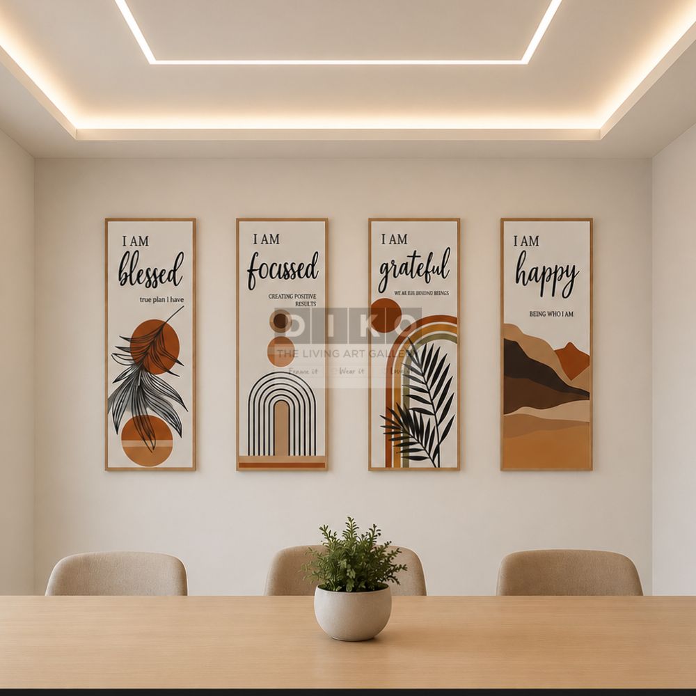 Motivational Boho Wall Art Set of 4 | Framed Positive Affirmation Posters | Modern Minimalist Home & Office Decor