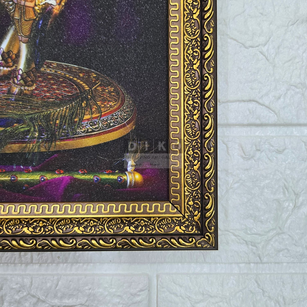 Sacred Kamadhenu Cow Art Frame with Gold Foil Detailing & Ornate Border