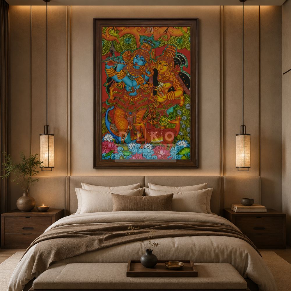 Divine Radha Krishna Kerala Mural Art Framed Wall Decor
