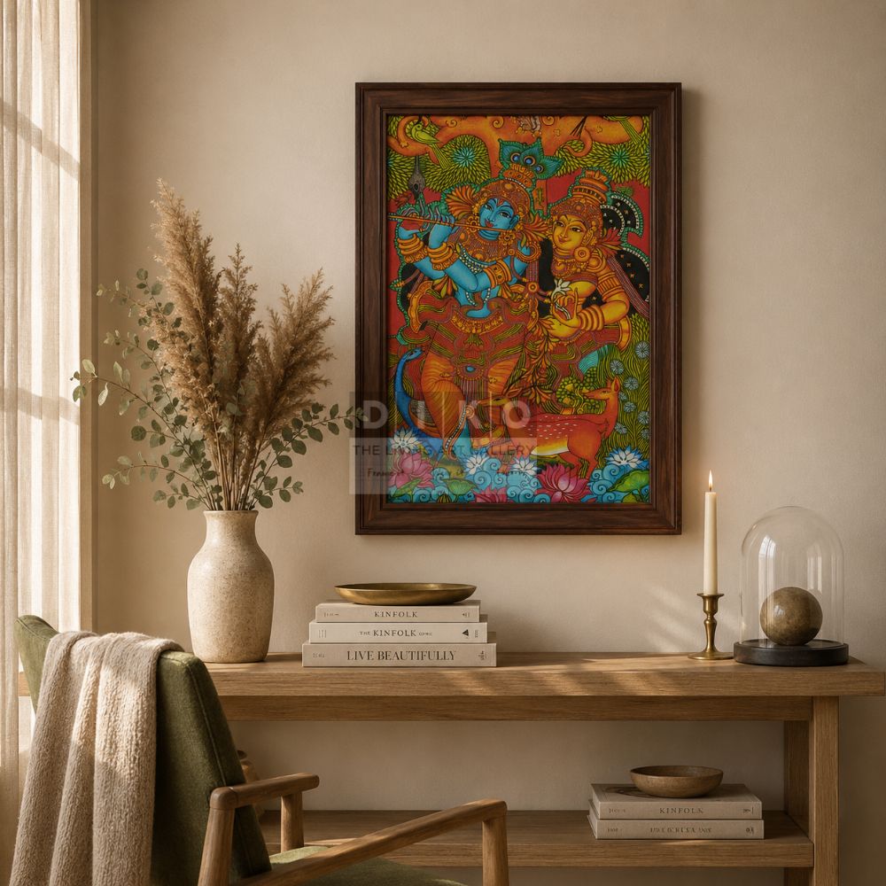 Divine Radha Krishna Kerala Mural Art Framed Wall Decor