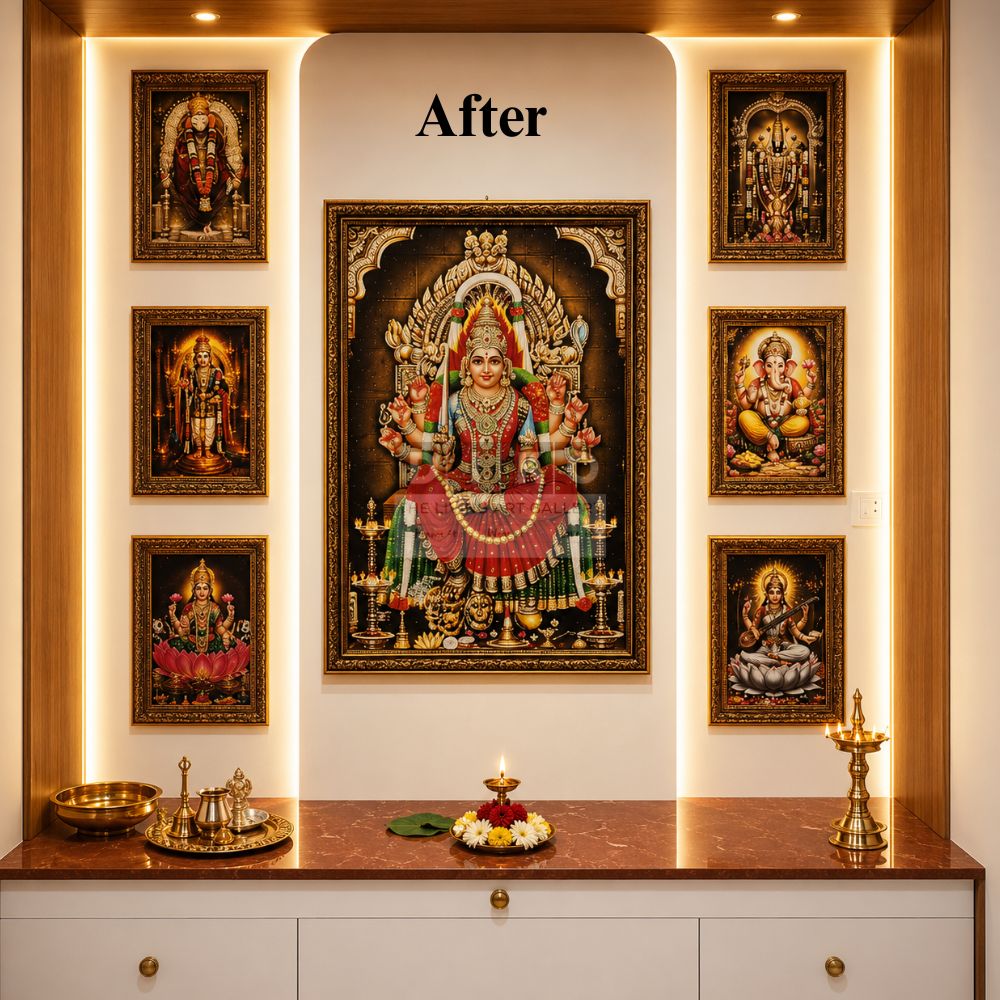Premium Hindu Gods & Goddess Gallery Wall Art Set | Traditional Pooja Room Framed Decor Collection