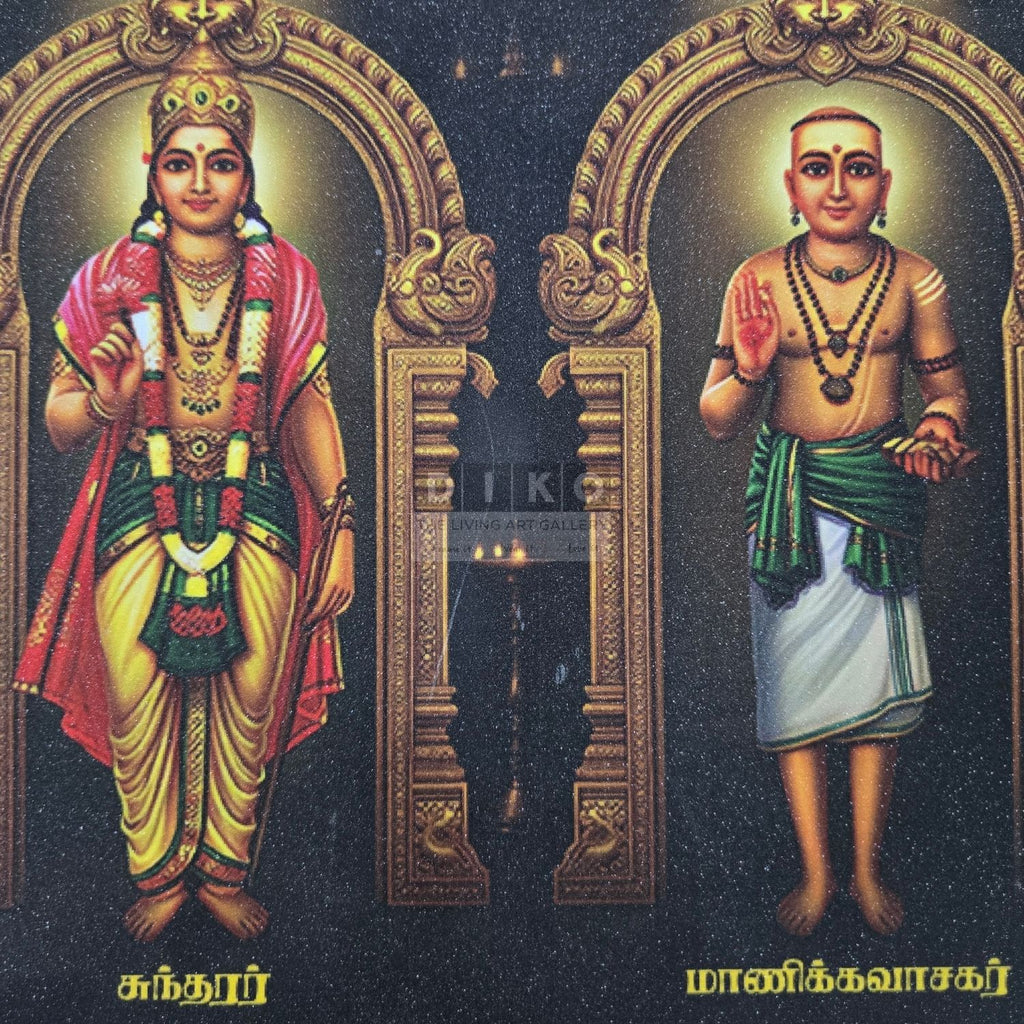 Sacred Tamil Saints Framed Wall Art – Thirugnanasambandar, Thirunavukkarasar, Sundarar & Manikkavasagar Premium Gold Frame