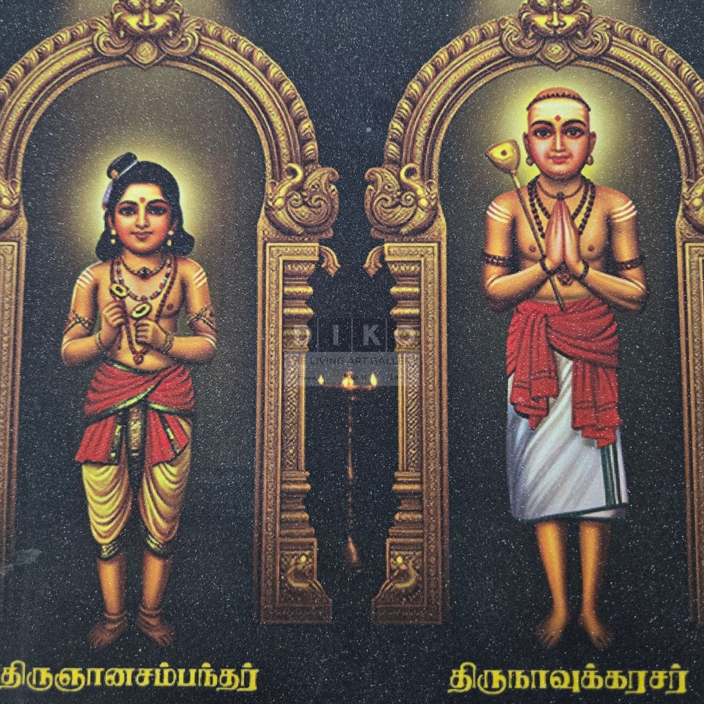 Sacred Tamil Saints Framed Wall Art – Thirugnanasambandar, Thirunavukkarasar, Sundarar & Manikkavasagar Premium Gold Frame