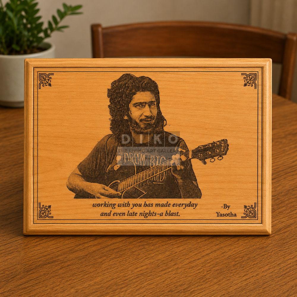 Personalized Wooden Carvings Guitar Portrait Plaque – Custom Handmade Photo Gift for Music Lovers