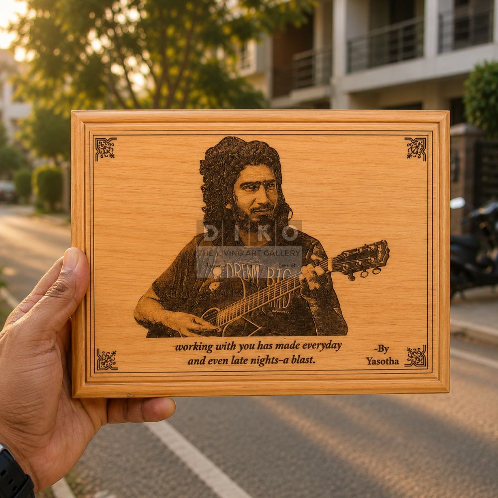 Personalized Wooden Carvings Guitar Portrait Plaque – Custom Handmade Photo Gift for Music Lovers