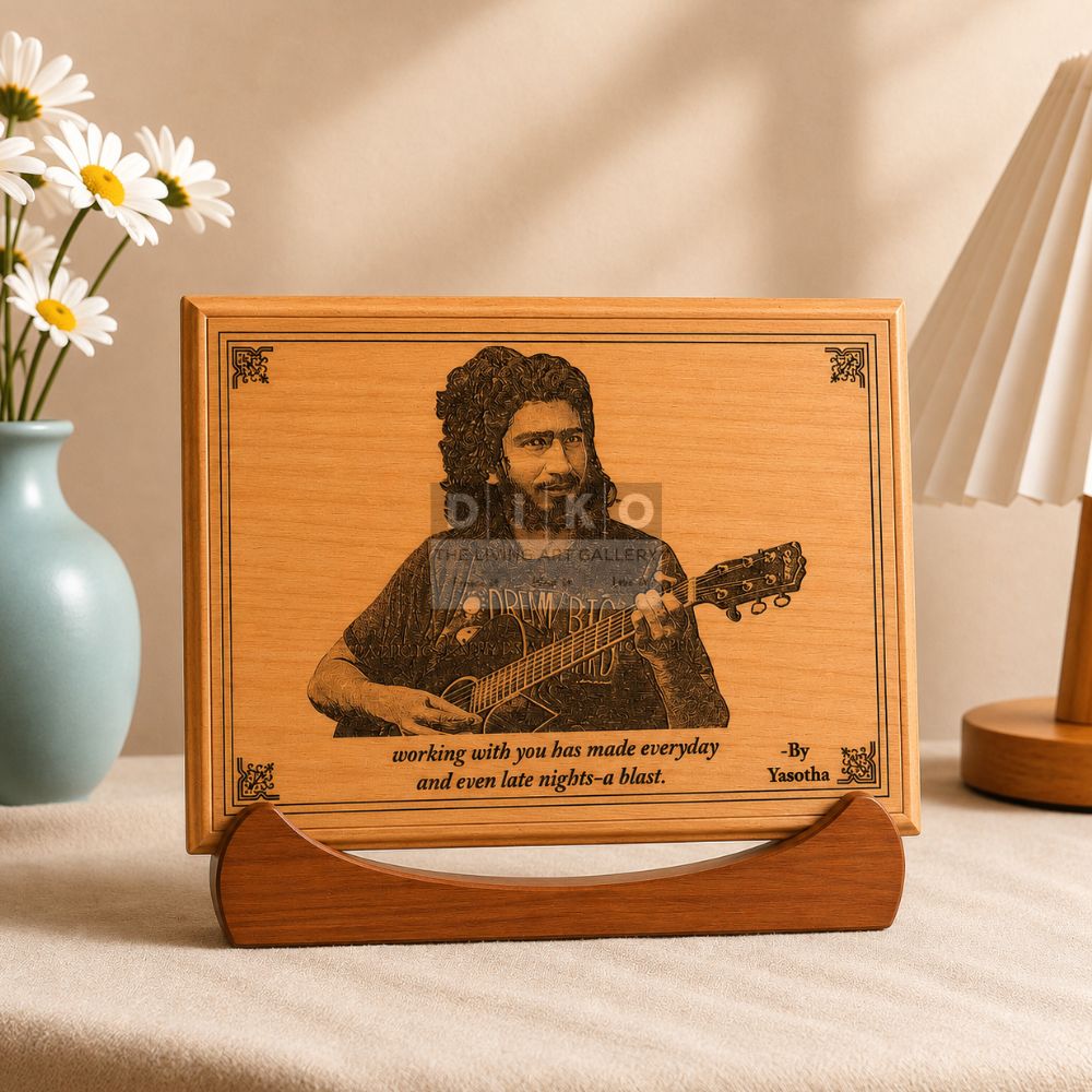 Personalized Wooden Carvings Guitar Portrait Plaque – Custom Handmade Photo Gift for Music Lovers