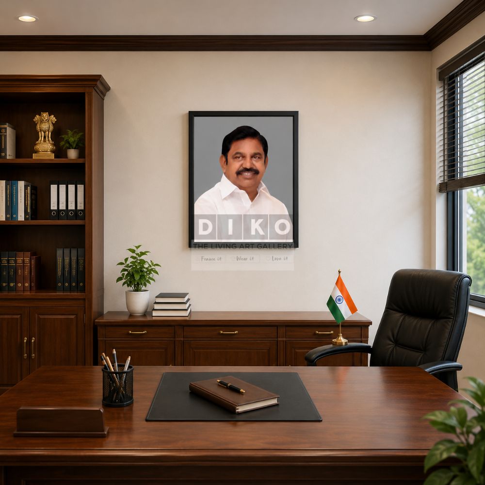 Framed Portrait of Edappadi K. Palaniswami – Premium Black Wooden Photo Frame