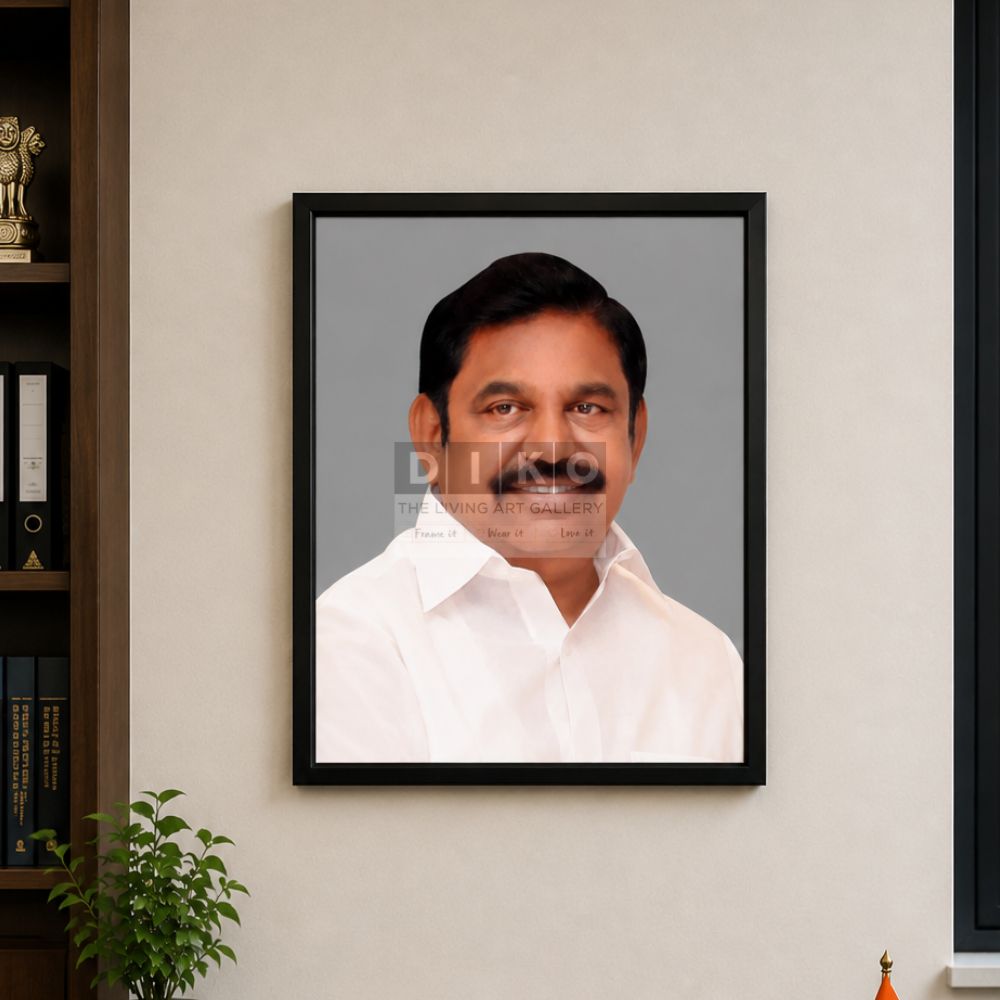 Framed Portrait of Edappadi K. Palaniswami – Premium Black Wooden Photo Frame