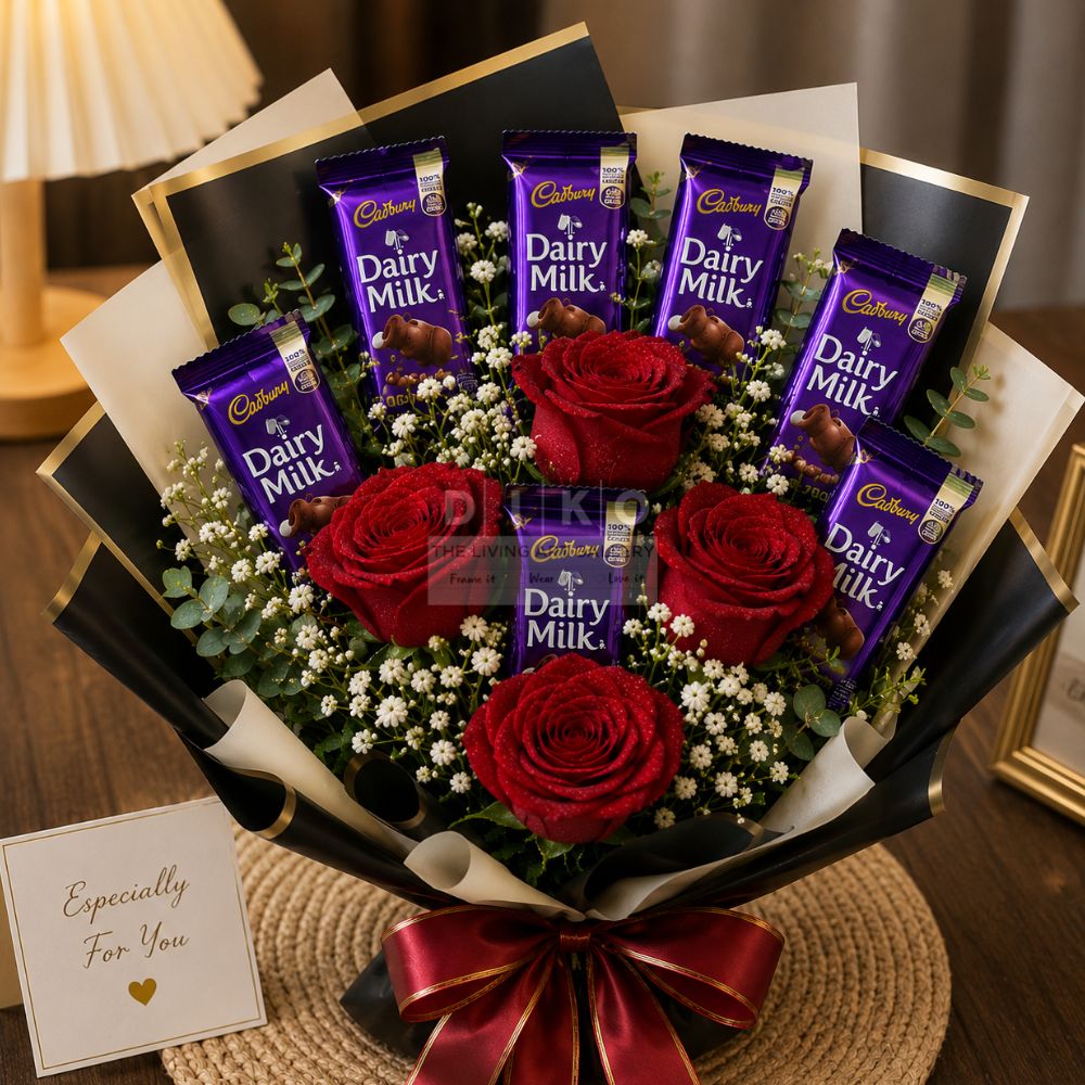 Premium Dairy Milk & Red Rose Chocolate Bouquet – Luxury Romantic Gift for Birthday, Anniversary & Valentine’s Day