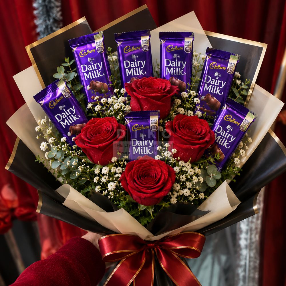 Premium Dairy Milk & Red Rose Chocolate Bouquet – Luxury Romantic Gift for Birthday, Anniversary & Valentine’s Day