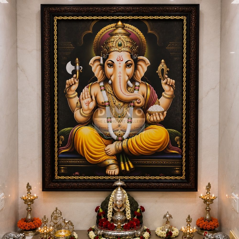 Divine Ganesha Blessings – Traditional Framed Wall Art