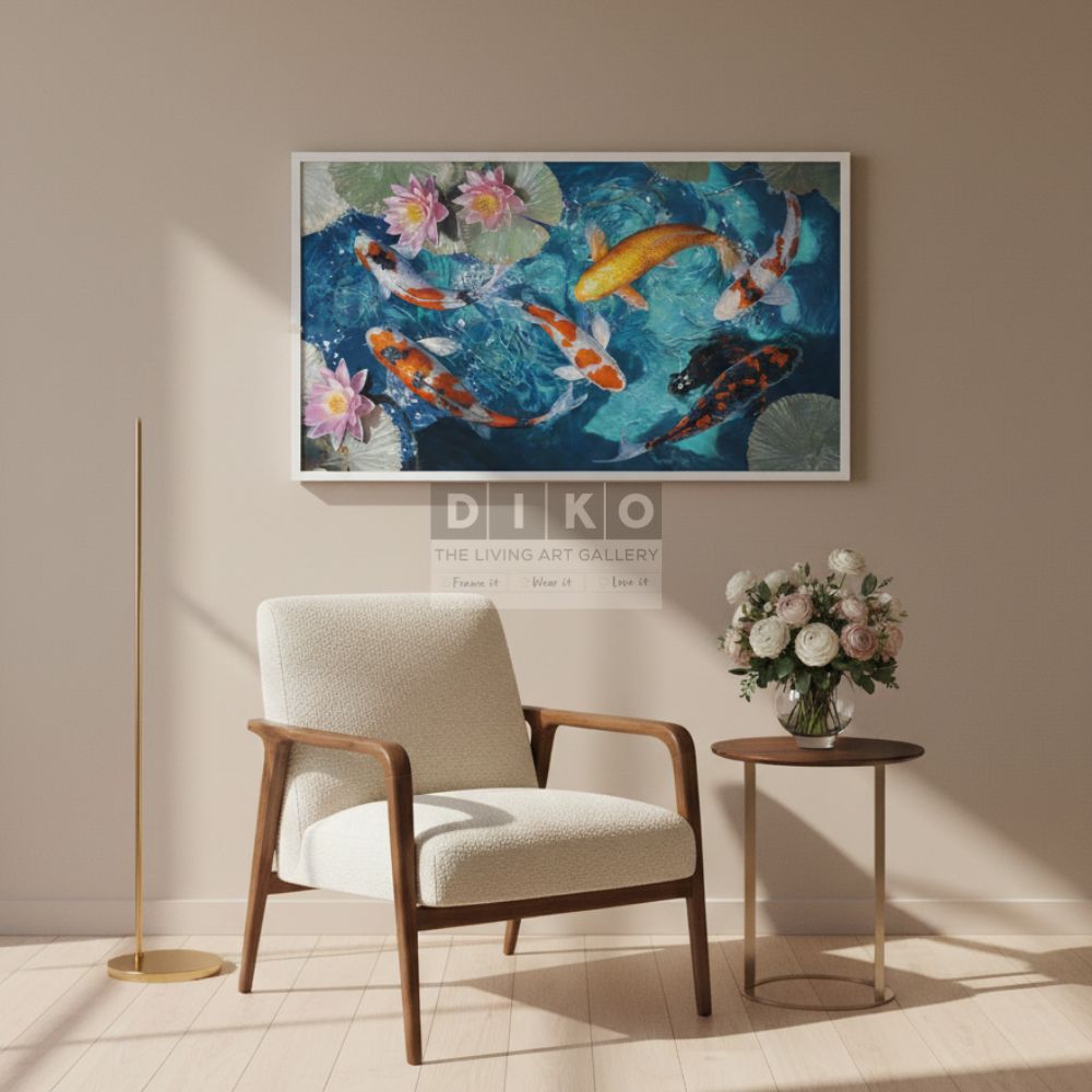 Golden Koi Lotus Pond Wall Art