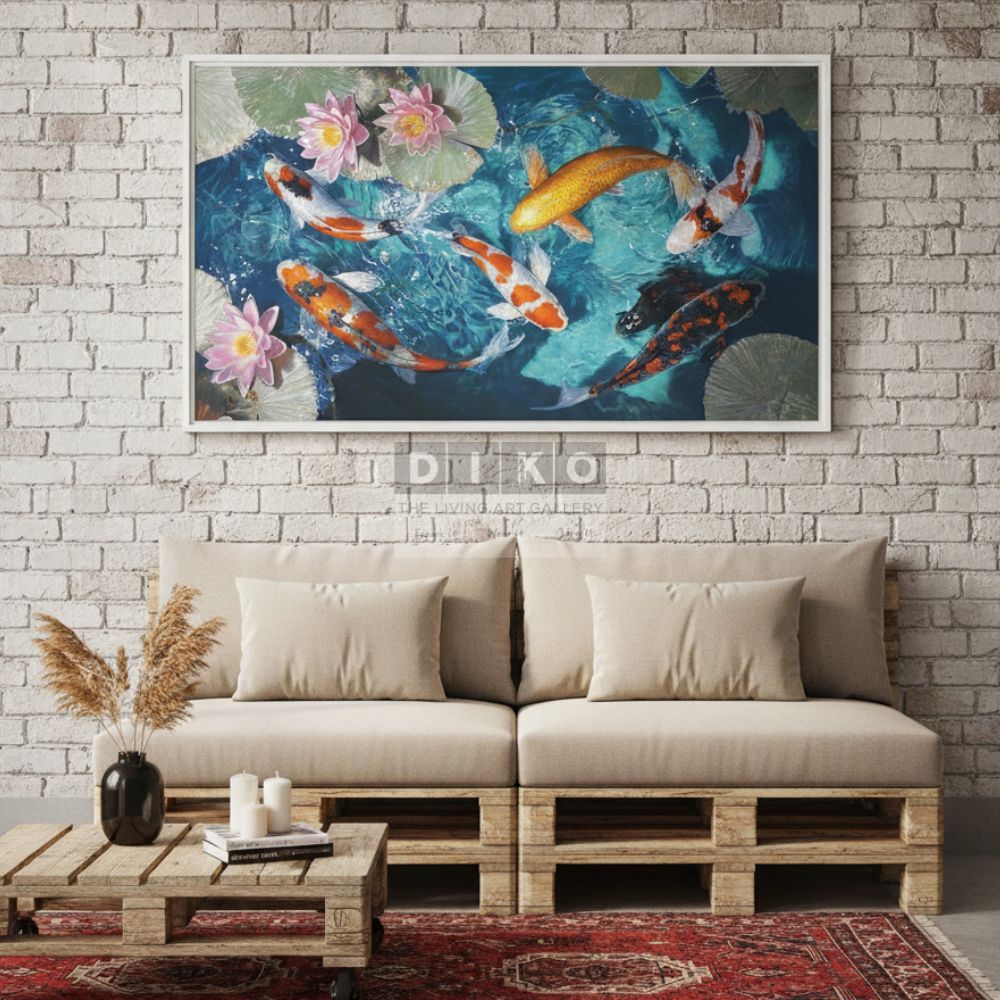 Golden Koi Lotus Pond Wall Art