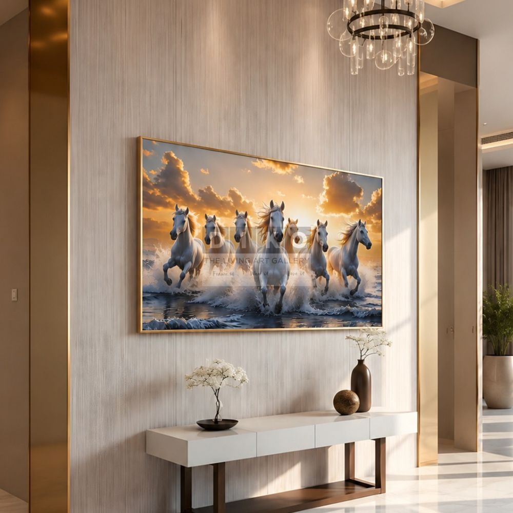 Running White Horses Wall Art – Luxury Canvas Painting for Modern Living Room Decor
