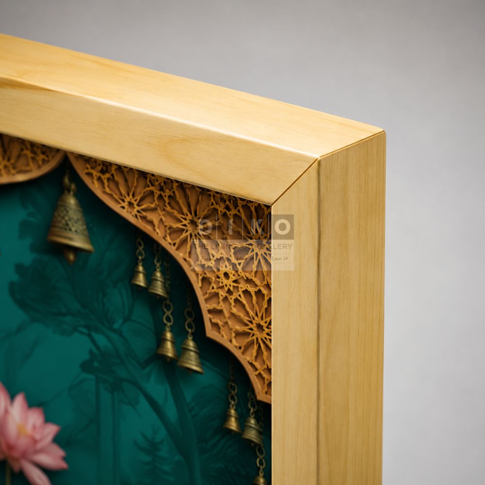 Sacred Kamadhenu Wall Art Frame – Traditional Divine Cow Artwork with Lotus Design