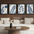 Modern Botanical Wall Art Set – Minimal Blue Leaf Frames for Elegant Living Room Decor - 4 Pcs Pack