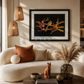Elegant Bird & Blossom Bamboo Wall Art Frame (Normal Black Frame With Glass)